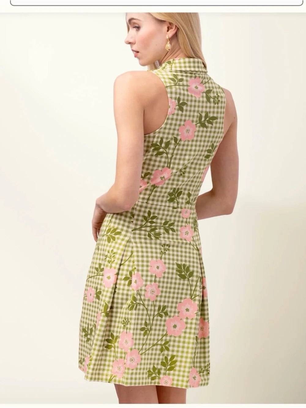 Spartina 449 Green Gingham Dress with Pink Floral Print - Picture 3 of 7